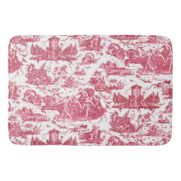 Vintage French Chariot of Dawn Toile de Jouy-Red Bath Mat
