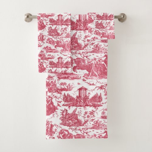 Vintage French Chariot of Dawn Toile de Jouy_Red Bath Towel Set