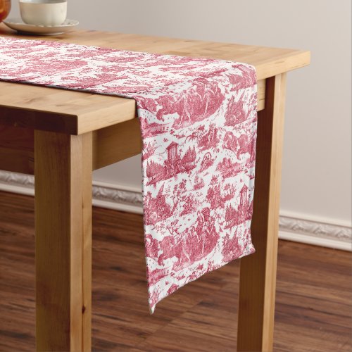 Vintage French Chariot of Dawn Toile de Jouy_Red Long Table Runner