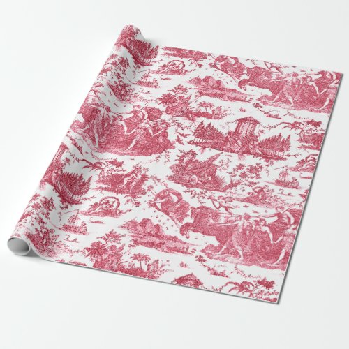 Vintage French Chariot of Dawn Toile de Jouy_Red Wrapping Paper