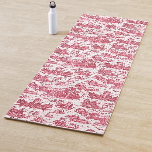 Vintage French Chariot of Dawn Toile de Jouy_Red Yoga Mat
