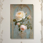 Vintage French Chateau Blue Pink Floral Decoupage  Tissue Paper<br><div class="desc">Image 3. Elegant vertical Victorian vintage French Chateau carved plaster wall with full bloom, garden grown antique roses in ivory, pale butter yellow and blush pink. Loosely painted in an Impressionist Impasto oil painted technique with crackled texture and a layer of script handwriting ephemera (can be removed) for instant antiquity...</div>