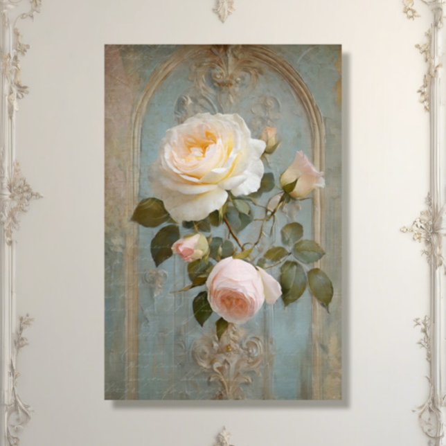 Vintage French Chateau Blue Pink Floral Decoupage  Tissue Paper (Creator Uploaded)