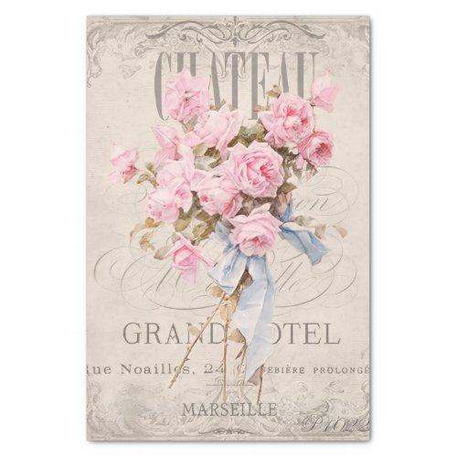 Vintage French Chateau Grand Hotel Pink Florals Tissue Paper