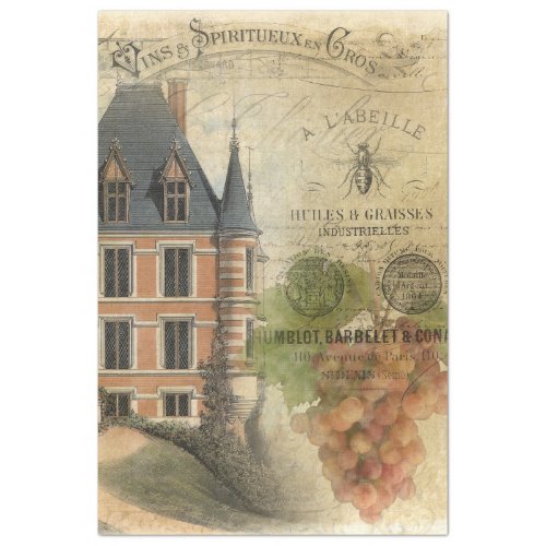 Vintage French Chateau Grapes Vineyard Decoupage Tissue Paper