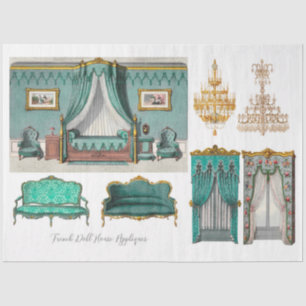 Vintage French Chateau Mint Doll House Decoupage Tissue Paper