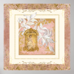 Vintage French Chateau Paris Dusty Pink Gold Woman Poster