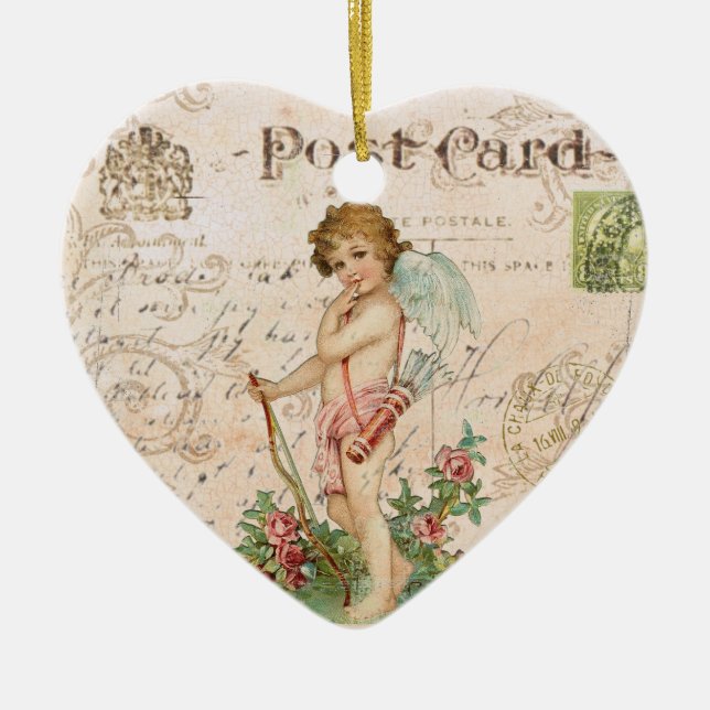Vintage French Cherub Valentine heart ornament (Front)