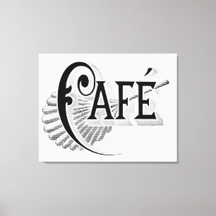 Vintage French Chic Deco Cafe Logo Wall Art Canvas