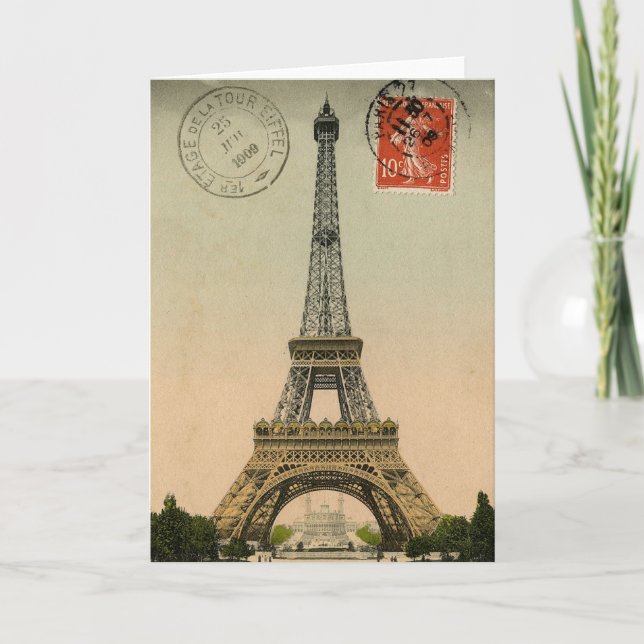 Vintage French Chic Eiffel Tower Paris Postcard (Front)