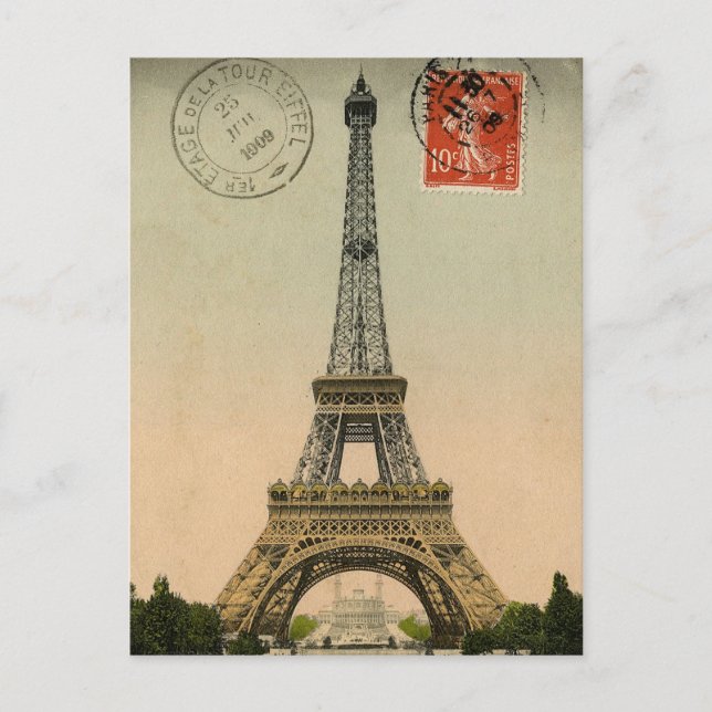 Vintage French Chic Eiffel Tower Paris Postcard (Front)