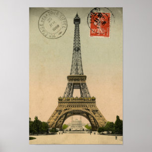 Vintage French Chic Eiffel Tower Paris Postcard Poster