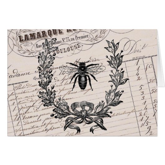 Vintage French Chic Honey Bee Cards (Front Horizontal)