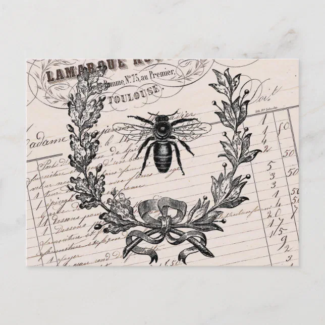 Vintage French Chic Honey Bee Postcard | Zazzle