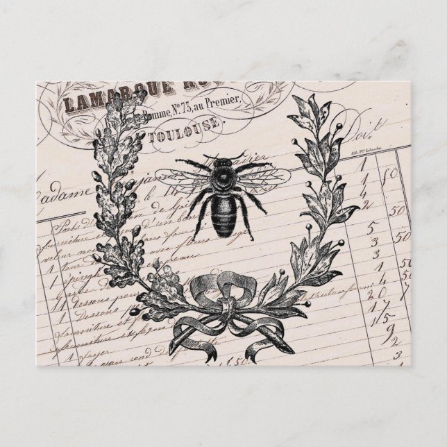 Vintage French Chic Honey Bee Postcard (Front)