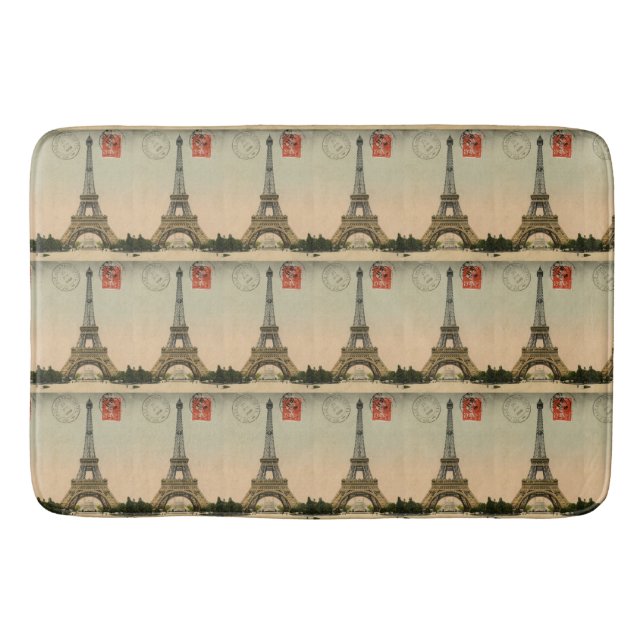 Vintage French Chic Paris Eiffel Tower Bathroom Mat (Front)