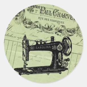 Vintage French Chic Sewing machine Classic Round Sticker