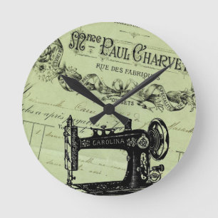 Vintage French Chic Sewing machine Round Clock
