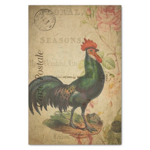 Vintage French Chicken Decoupage Postcard Tissue Paper