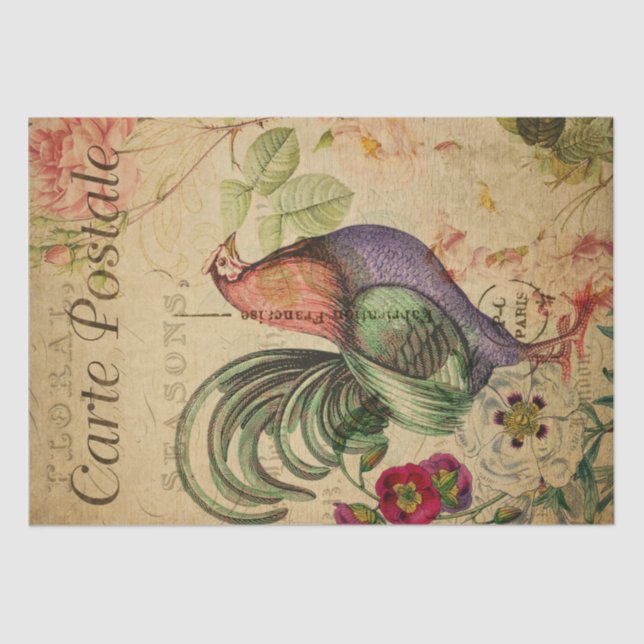 Vintage French Chicken Decoupage Postcard Tissue Paper (Front)