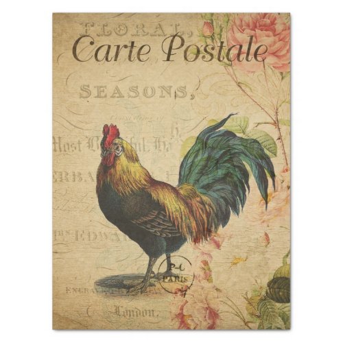 Vintage French Chicken Decoupage Postcard Tissue Paper