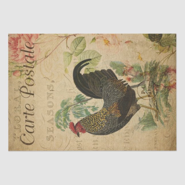 Vintage French Chicken Decoupage Postcard Tissue Paper (Front)