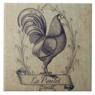Vintage French Chicken Illustration Ceramic Tile