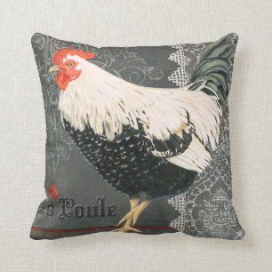 Vintage French Chicken pillow greys blacks creams