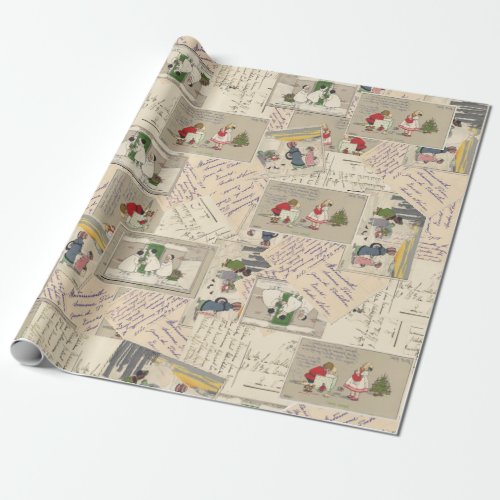 Vintage French Children 2 Christmas Wrapping Paper