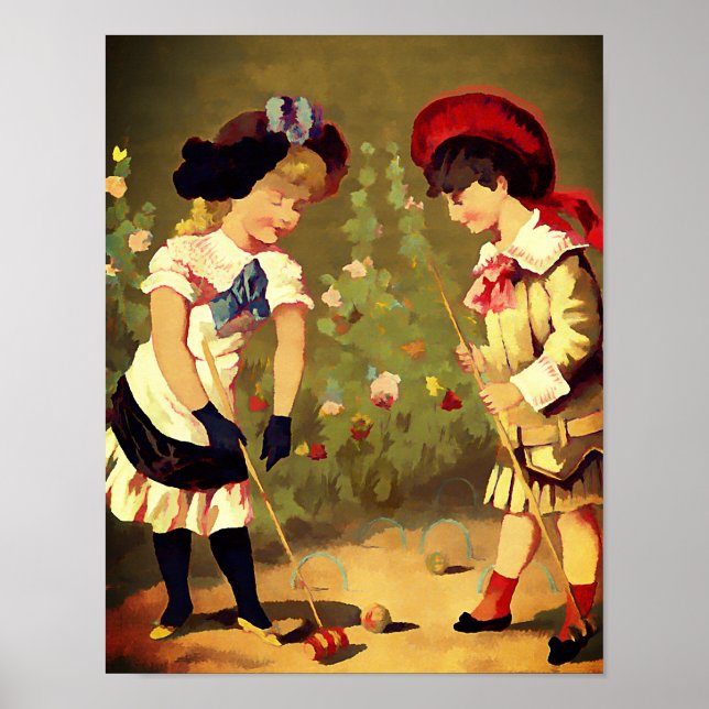 Vintage French  children - croquet Poster (Front)