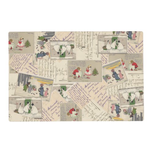 Vintage French Children Holiday Laminated Placemat