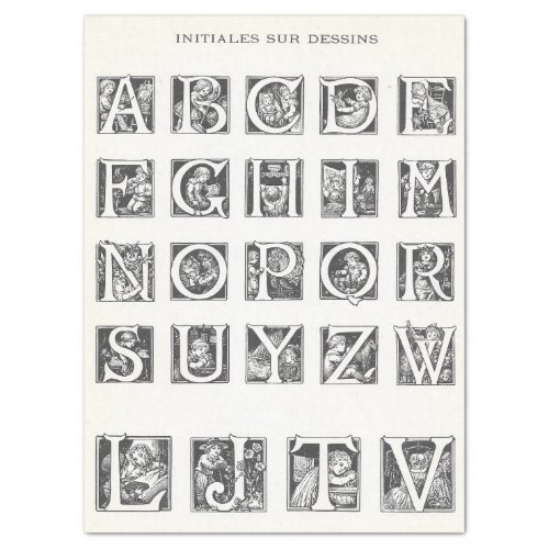 Vintage French Children Illustrated Alphabet Craft Tissue Paper