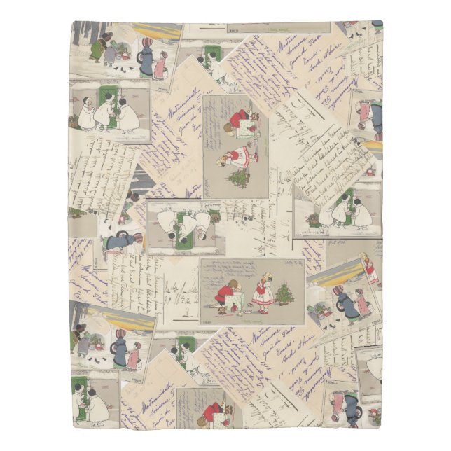 Vintage French Children Postcard Christmas Winter Duvet Cover (Front)