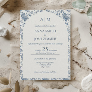 Vintage French Chinoiserie Blue Floral Wedding Invitation