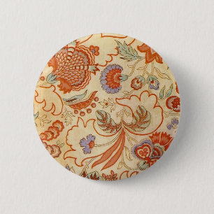 Vintage French Chintz Floral Antique Terracotta Button