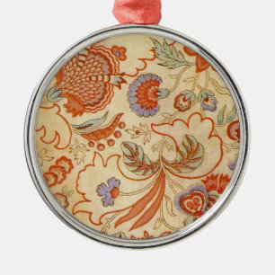 Vintage French Chintz Floral Antique Terracotta Metal Ornament