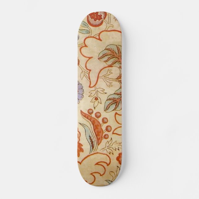 Vintage French Chintz Floral Antique Terracotta Skateboard Deck (Front)