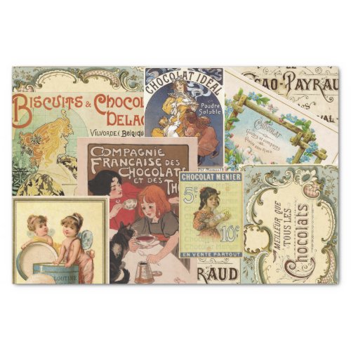 Vintage French Chocolate Ad Collage Scrapbook Tissue Paper