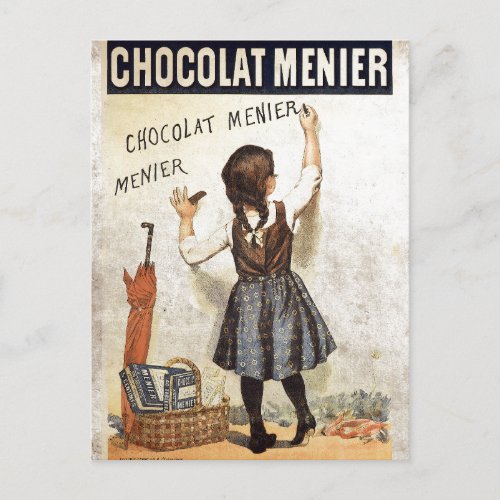 VINTAGE FRENCH CHOCOLATE AD WITH YOUNG GIRL POSTCARD