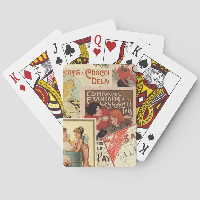 Vintage French Chocolate Advertisement Collage Poker Cards (Back)
