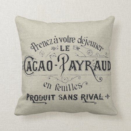 Vintage French Chocolate Linen Throw Pillow