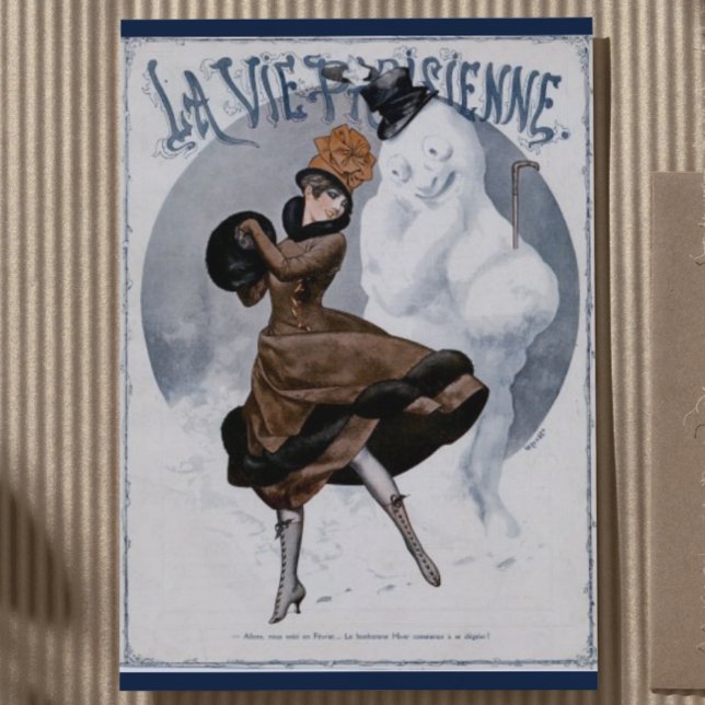 Vintage French Christmas Card Parisian Snowman (Creator Uploaded)