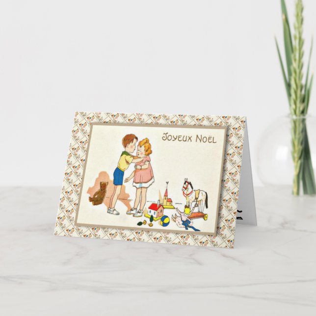 Vintage French Christmas, Children kissing Holiday Card (Front)