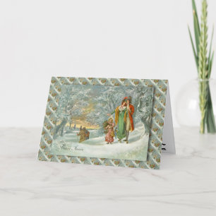 Vintage French Christmas, Family in the forest Holiday Card