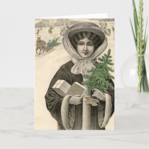 Vintage French Christmas Lady Card