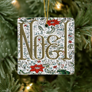 vintage french christmas poinsettia joyeux noel ceramic ornament