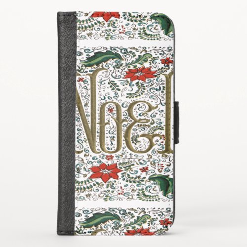 vintage french christmas poinsettia joyeux noel iPhone x wallet case