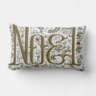 vintage french christmas poinsettia joyeux noel lumbar pillow