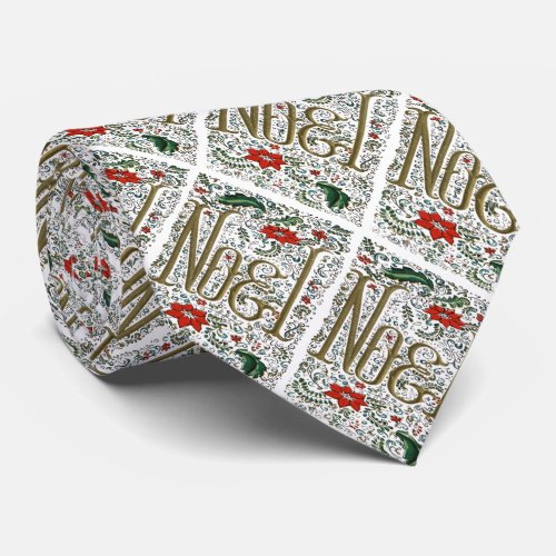 vintage french christmas poinsettia joyeux noel neck tie