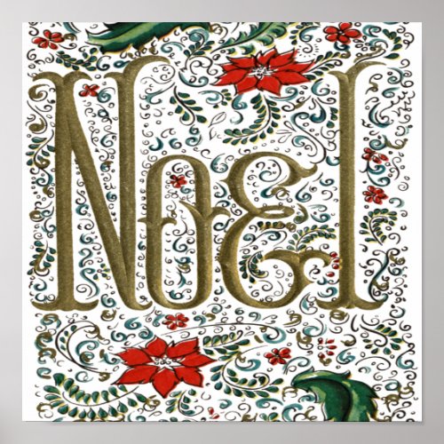 vintage french christmas poinsettia joyeux noel poster